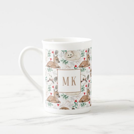 Tasse En Porcelaine Bois d'hiver avec Initiales (Gauche)