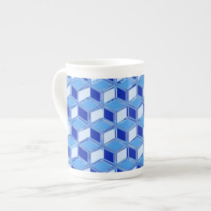 Tasse En Porcelaine Boîtes Chrome 3-d - bleu cobalt
