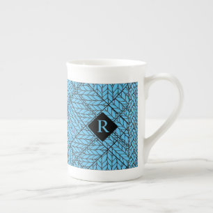 Tasse en porcelaine Bone BLUE ARGYLE KNIT + Texte