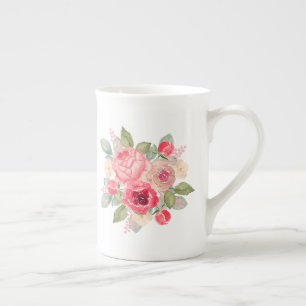 Tasse En Porcelaine Bouquet de roses peintes
