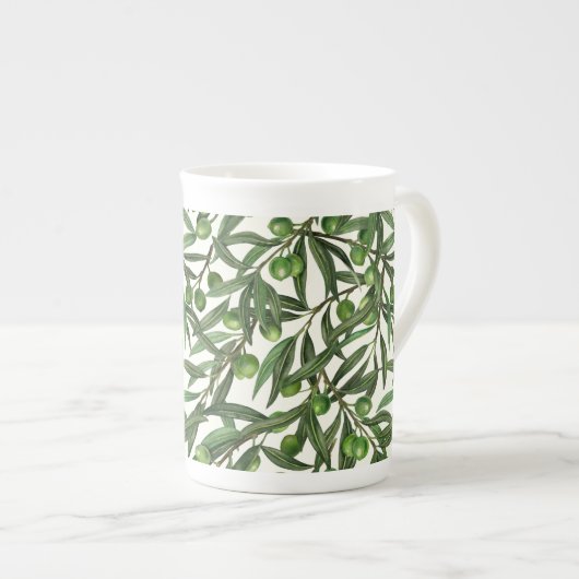 Tasse En Porcelaine Branches d'olive sur blanc (Devant droit)
