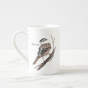 Tasse En Porcelaine Bruant à couronne blanche original aquarelle