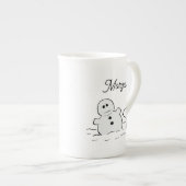 Tasse En Porcelaine cacahuètes | Snoopy Construit Un Snowman | Ajouter (Devant droit)