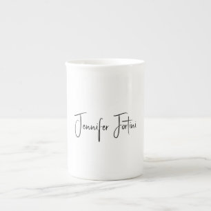 Tasse En Porcelaine Calligraphie Élégante Noir & Blanc Plaine Simple