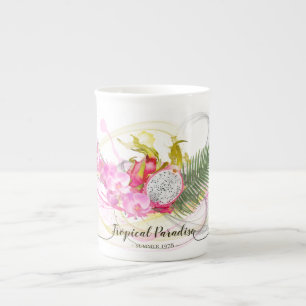 Tasse En Porcelaine Calligraphie tropicale des fruits du dragon et des