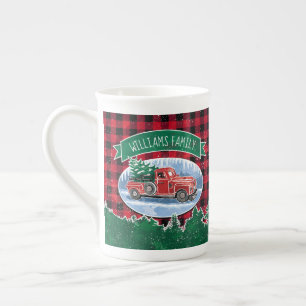Tasse En Porcelaine Camion Vintage de Noël Monogramme de chèque Buffle