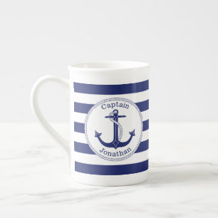 Tasse En Porcelaine Capitaine nautique Personalized de bleu marine