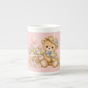 Tasse En Porcelaine Célébration de nounours vintage avec des fleurs sa