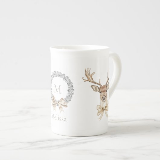 Tasse En Porcelaine Cerf avec Bow Noël (Devant droit)