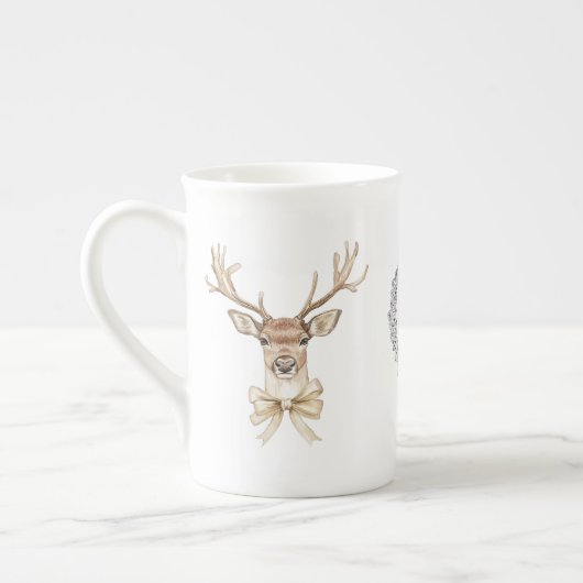 Tasse En Porcelaine Cerf avec Bow Noël (Gauche)