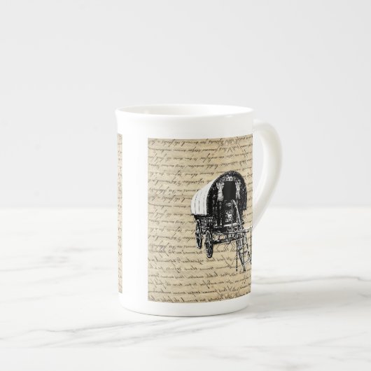 Tasse En Porcelaine Chariot gitan bohémien vintage (Devant droit)