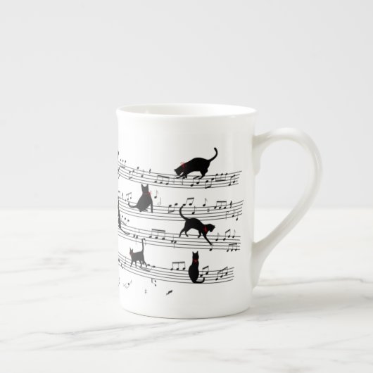 Tasse En Porcelaine Chat Jouer Note Musique, Chat Musique, Cadeau Chat (Droite)