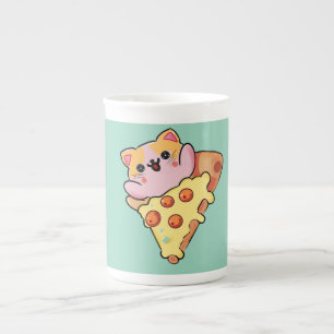 Tasse En Porcelaine Chat Mignon Enlacent Pizza Pepperoni Cartoon
