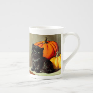 Tasse En Porcelaine Chat noir vintage d'Halloween et Citrouilles