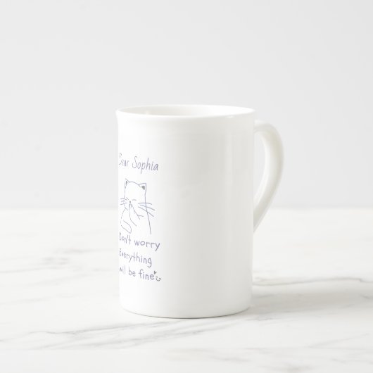Tasse En Porcelaine Chat souriant avec message  (Devant droit)