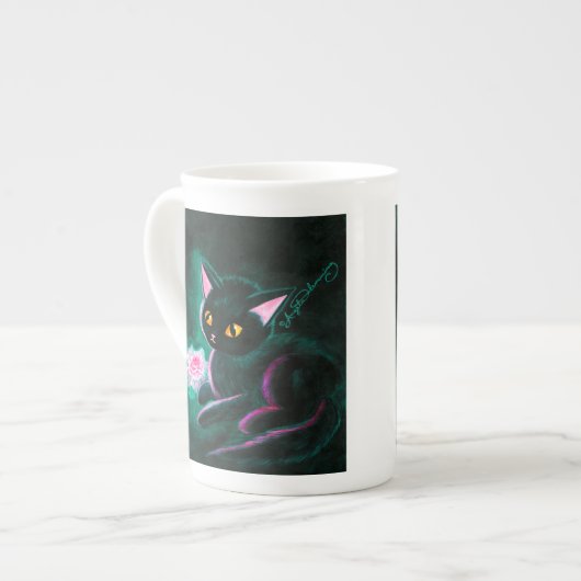 Tasse En Porcelaine Chaton noir mignon (Devant gauche)