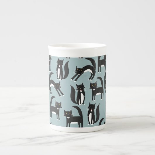 Tasse En Porcelaine Chats Tuxedo noirs et blancs (Devant)