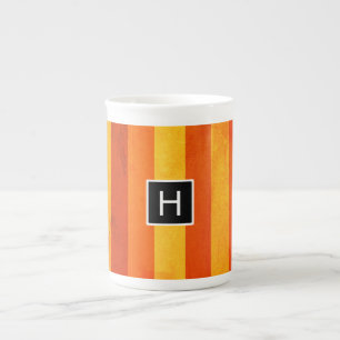 Tasse En Porcelaine Chaud Patiné Orange Rouge rayures Monogramme