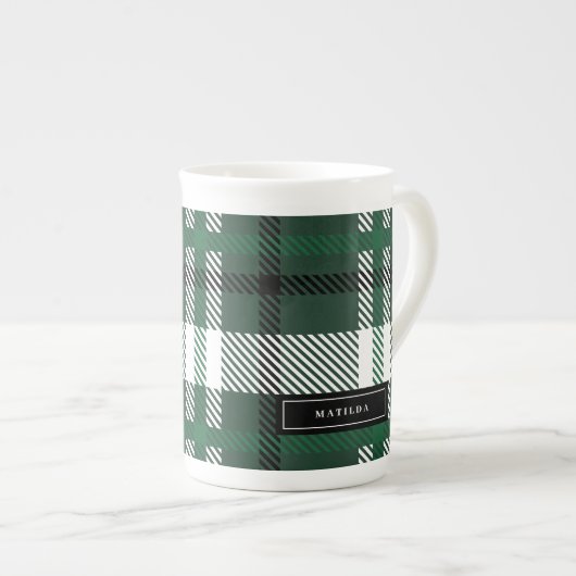 Tasse En Porcelaine Chèque écossais vert et noir (Devant droit)