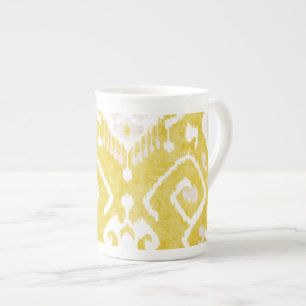 Tasse En Porcelaine Chic motif tribal ikat jaune et gris pastel