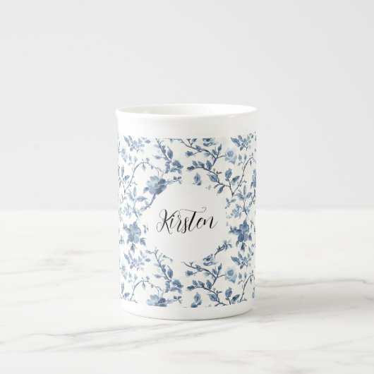 Tasse En Porcelaine Chic White Blue Floral Bow (Devant)