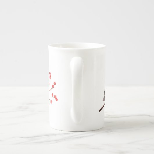 Tasse En Porcelaine Chickadee avec les baies rouges - branche simple (Dos)