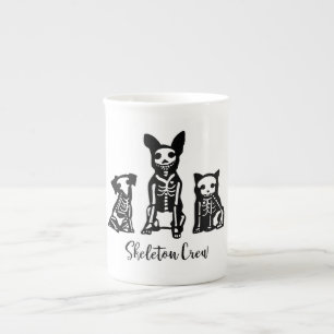 Tasse En Porcelaine Chiens et chat d'équipage squelettique