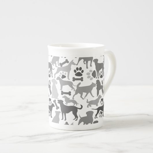Tasse En Porcelaine Chiens et pattes motif 03.b Blancs BG (Devant droit)