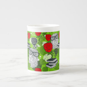 Tasse En Porcelaine Chouette en roses rouges