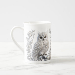 Tasse En Porcelaine Chouette Perle de Cristal Blanc