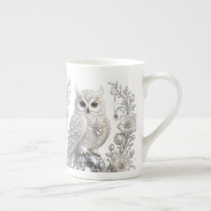 Tasse En Porcelaine Chouette Perle de Cristal Blanc