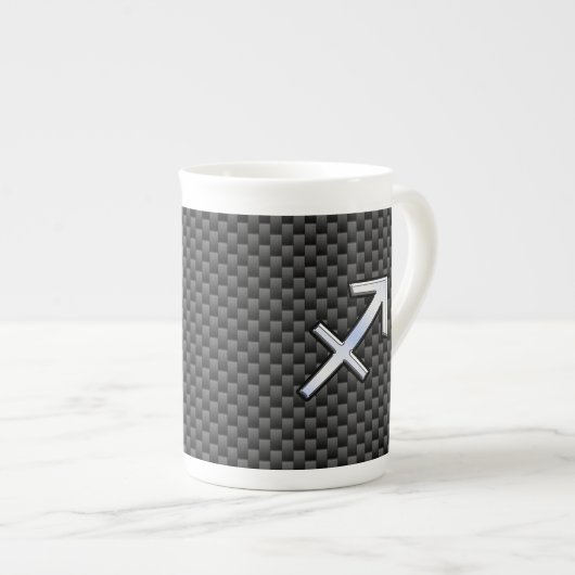 Tasse En Porcelaine Chrome Like Sagittarius Sign Carbon Fiber Print (Devant droit)