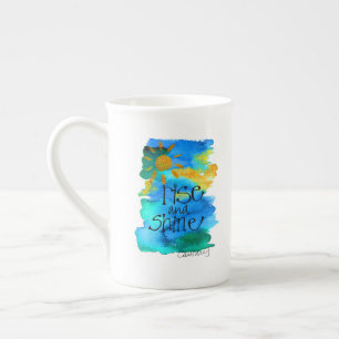 Tasse En Porcelaine Ciel bleu brillant et lever peint à la main