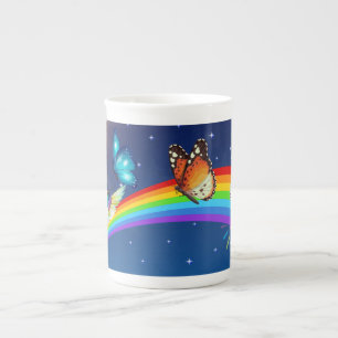 Tasse En Porcelaine Ciel nocturne, deux oiseaux, des papillons et un a