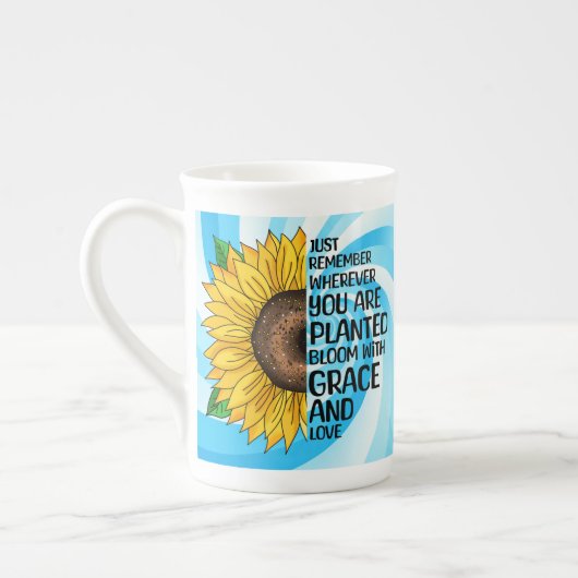 Tasse En Porcelaine Citation et tournesol tiré à la main (Gauche)