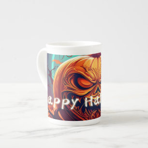 Tasse En Porcelaine Citrouille d'Halloween à branche torsadée ornée