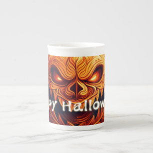 Tasse En Porcelaine Citrouille orange effrayant avec visage, Halloween
