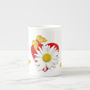 Tasse En Porcelaine Coeur d'or de marguerite de papillon