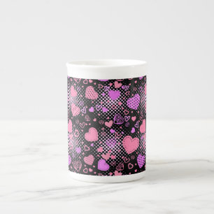 Tasse En Porcelaine Coeurs roses Motif 01 Black BG
