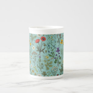 Tasse En Porcelaine Collage de fleurs sauvages sur fond bleu