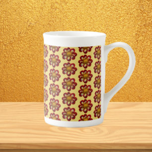 Tasse En Porcelaine Collarette rouge Dahlia motifs floraux sur jaune