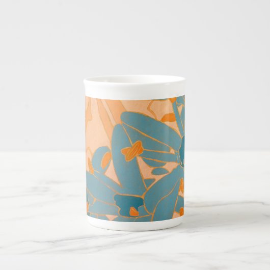 Tasse En Porcelaine Contemporary Leaf Design in Peach Label (Devant)
