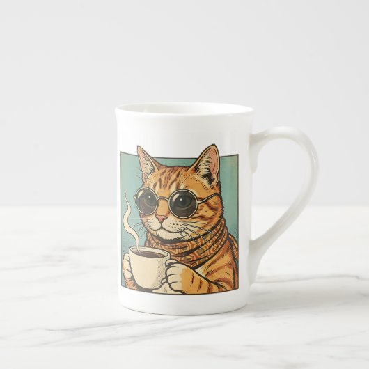 Tasse En Porcelaine Cool Cat Coffee Retro Style Design for Cat Lovers (Droite)