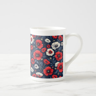 Tasse En Porcelaine Coquelicots rouges et blancs vibrants
