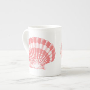 Tasse En Porcelaine Coquillage - corail rose et blanc