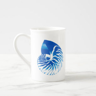 Tasse En Porcelaine Coquille de nautile - bleu cobalt et blanc