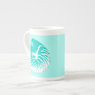Tasse En Porcelaine Coquille de Nautilus - turquoise, aqua et blanc