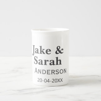Tasse En Porcelaine Couple name gray golden frame border wedding date 