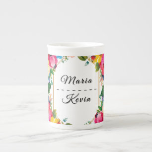 Tasse En Porcelaine Couronne florale de mariage colorée