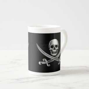 Tasse En Porcelaine Crâne d'argent et épées croisées